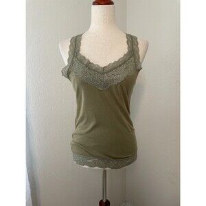 Y2k Women’s Solid Green Lace Vintage Mossimo Cami Tank Top Size M Boho Layering